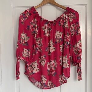 Westport Dark Pink Off-Shoulder Floral Blouse Size XS